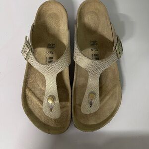 Birkenstock Beige Snake-Print Thong Sandals